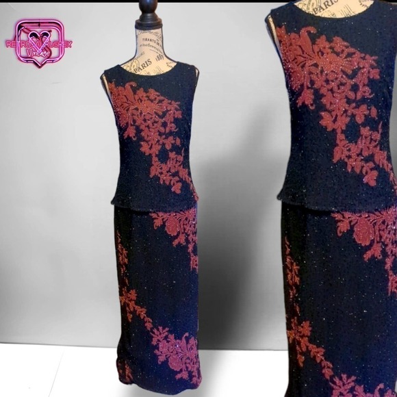 VINTAGE Stenaz Retro Floral  Beaded Pageant Gown, 8 - Picture 1 of 12